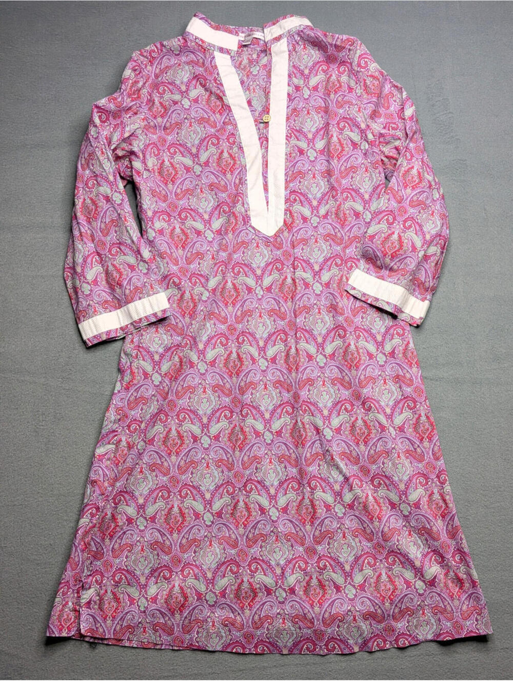 Peter Millar Dress Womens XS Pink Paisley Kaftan Shift 3/4 Sleeve Boho